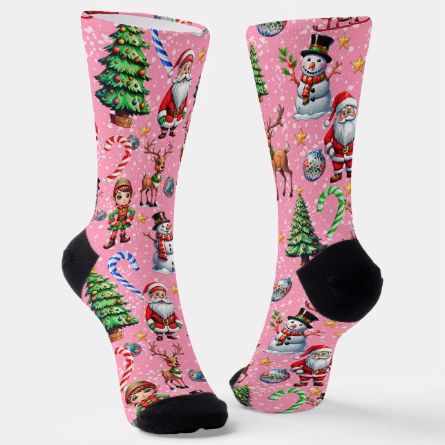Pink Background Christmas Decorative Pattern Socken (Von Creator hochgeladen)