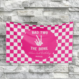 Pink Bad Two Das Knochenskelett 2. Geburtstags-Par Banner