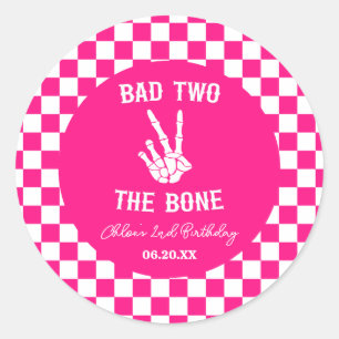 Pink Bad Two Das Knochenskelett 2. Geburtstags-Par Runder Aufkleber
