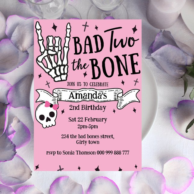 Pink Bad Two - Die Knochen 2. Geburtstag Einladung (Pink Bad Two The Bones 2nd Birthday Invitation)