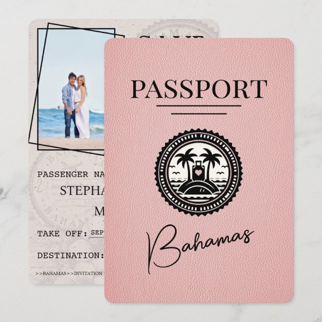 Pink Bahamas Passport Save the Date (Vorne/Hinten)