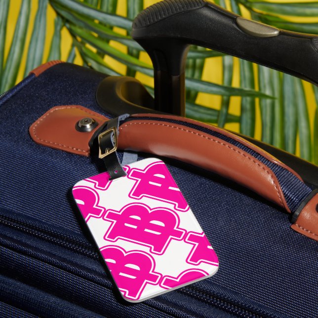 PINK BAHT SIGN ฿ thailändischer ฿ Gepäckanhänger (Vorderseite Insitu 1)