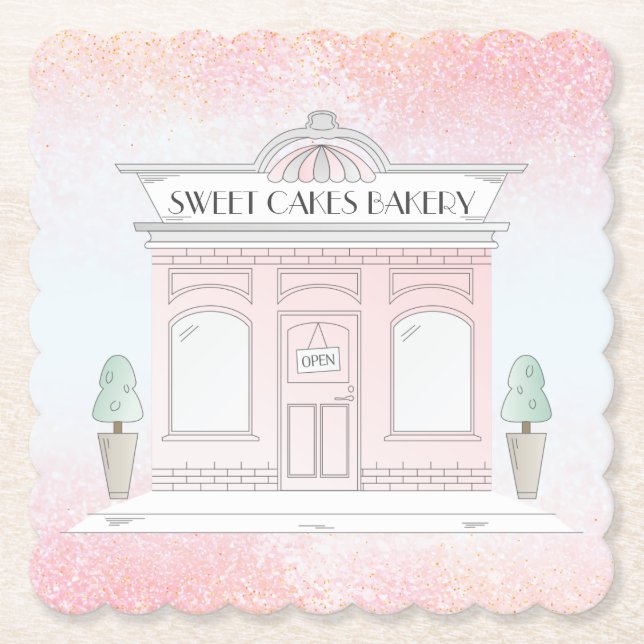 Pink Bakery Shop Illustration Untersetzer (Vorderseite)