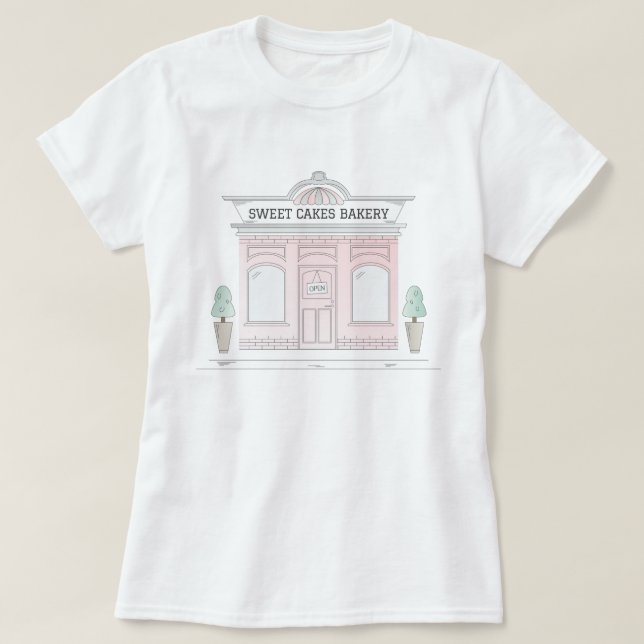 Pink Bakery Shop Illustriert Café T - Shirt (Design vorne)