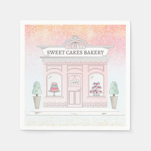 Pink Bakery Shop Napkins   Schaufensterdarstellung Serviette