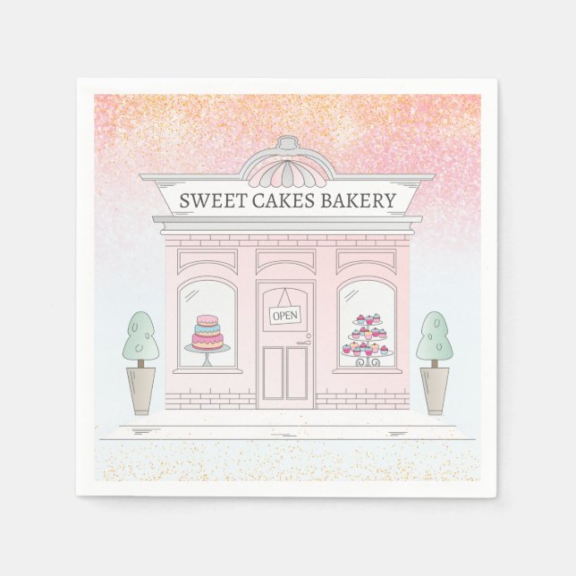Pink Bakery Shop Napkins | Schaufensterdarstellung Serviette (Vorderseite)