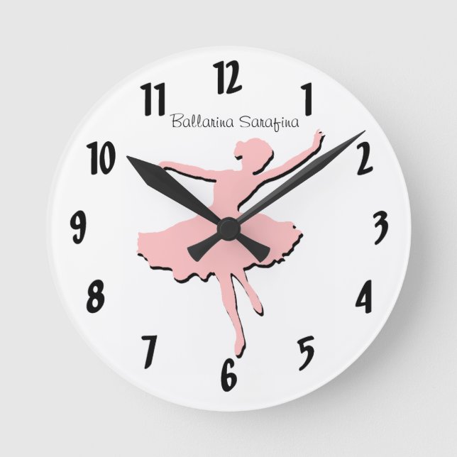 Pink Ballarina Runde Wanduhr (Vorderseite)
