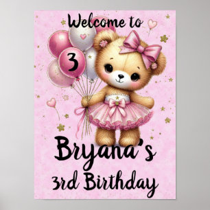 Pink Ballerina Bear Glitzer Ballon Geburtstagspart Poster