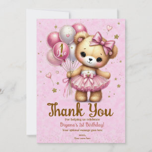 Pink Ballerina Bear Glitzer Balloon Vielen Dank Einladung