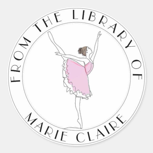 Pink Ballerina Buchzeichen Ihr Name hier Bibliothe Runder Aufkleber (Vorderseite)