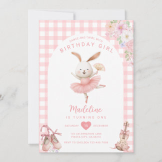 Pink Ballerina Bunny Dance and Twirl Birthday Einladung