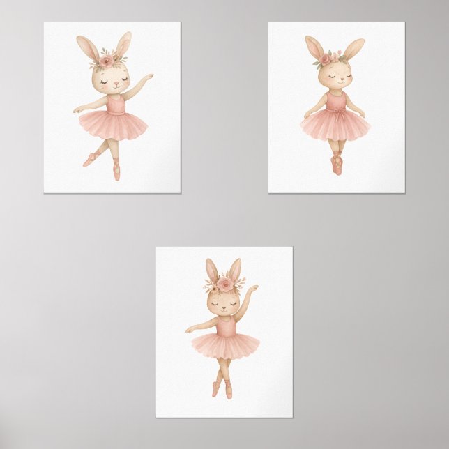 Pink Ballerina Bunny Girls Kinderzimmer Schlafzimm Bilderwand Sets (Vorderseite)