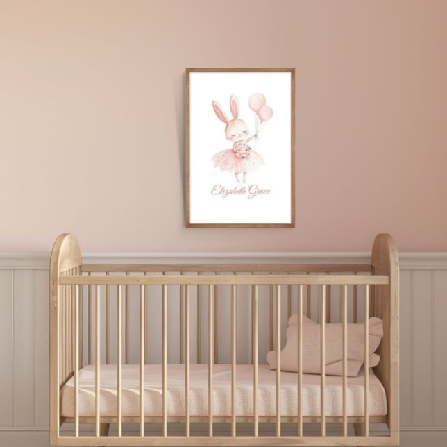 Pink Ballerina Bunny Personalisiertes Kinderzimmer Poster (Pink Ballerina Bunny Personalized Girls Nursery Bedroom Wall Art poster print)