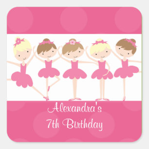 Pink Ballerina Dance Geburtstagsparty Square Stick Quadratischer Aufkleber