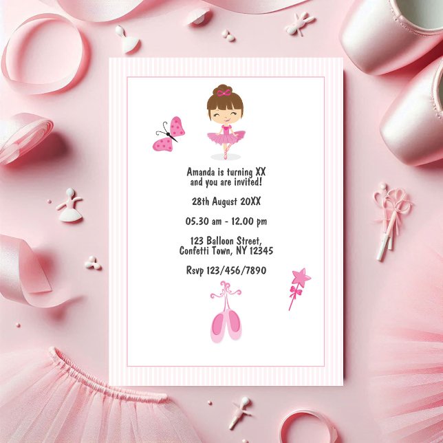 Pink Ballerina Dance Kindergeburtstag Party Foto Einladung (Pink Ballerina Dance Kids Birthday Party Photo Invitation)