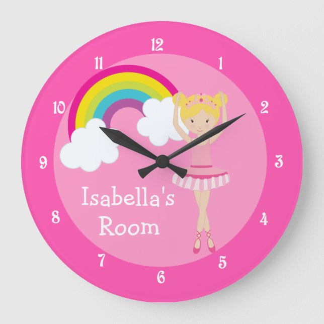Pink Ballerina Dancer Blonde Girl Custom Große Wanduhr (Vorderseite)