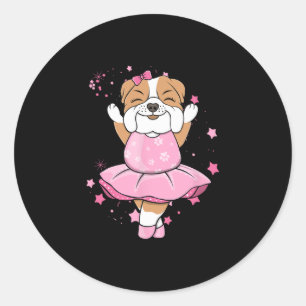 Pink Ballerina English Bulldog Dog Ballett in Tutu Runder Aufkleber