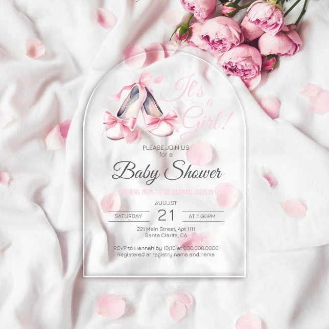 Pink Ballerina Es ist ein Girl Baby Duscharm Arch  Acryleinladungen (Pink Ballerina It's A Girl Baby Shower Arch Clear Acrylic Invitations
)