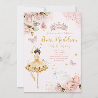 Pink Ballerina Floral Geburtstagsfeier Einladung