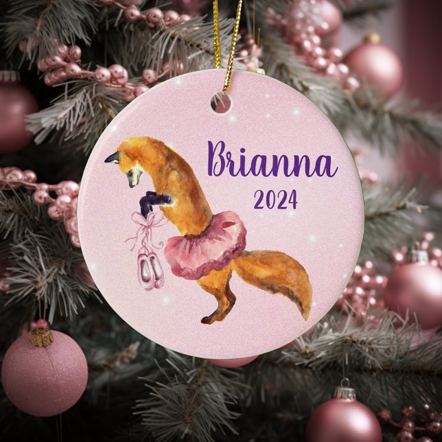Pink Ballerina Fox Personalisierter Name Keramik Ornament (Von Creator hochgeladen)
