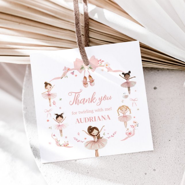 Pink Ballerina Geburtstagsparty Square Geschenkanhänger (Pink Coquette Ballerina Birthday Party Square Favor Tags)