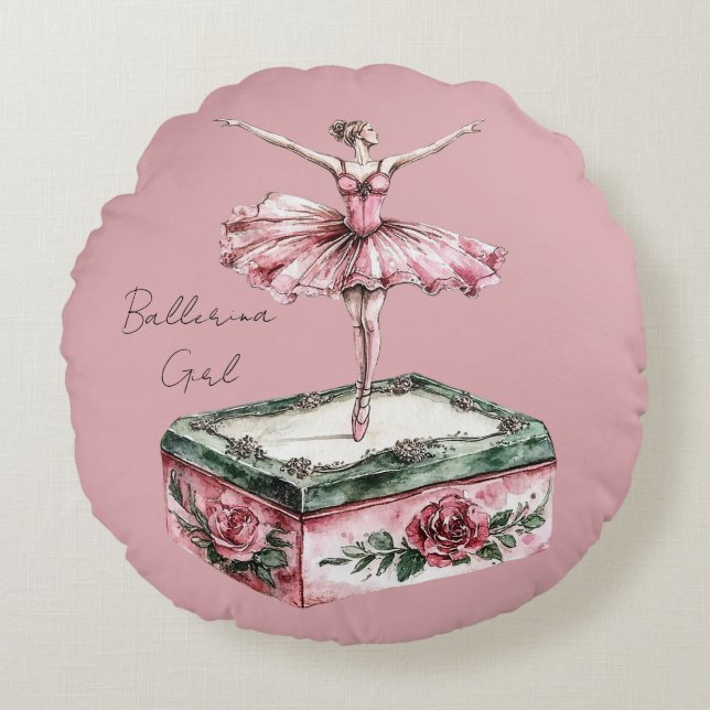 Pink Ballerina Girl Rundes Kissen (Vorderseite)