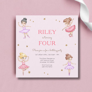 Pink Ballerina Girls Geburtstagsparty Einladung