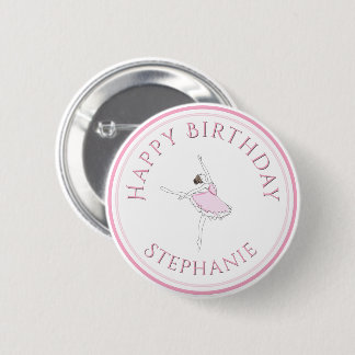 Pink Ballerina Happy Birthday Girl Button
