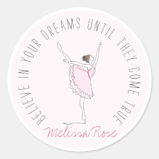 Pink Ballerina Individuelle Name glauben an Ihre T Runder Aufkleber