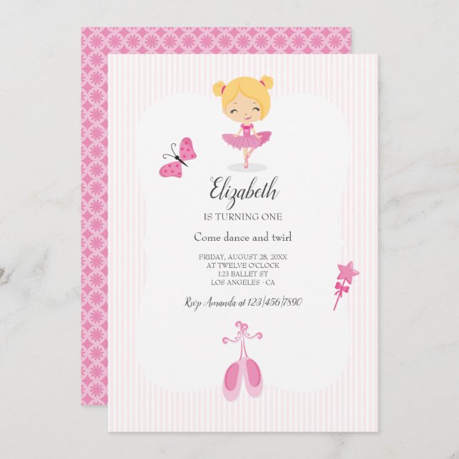 Pink Ballerina Party Einladung (Vorne/Hinten)