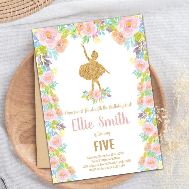 Pink Ballerina Party Thema für Mädchen Einladung (Glitter Ballet Birthday Invitations)