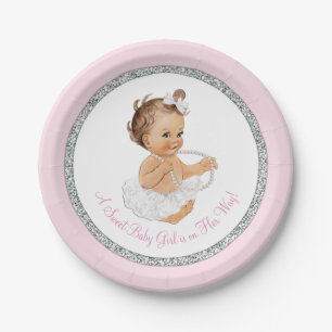 Pink Ballerina Pearl Baby Girl Dusche Pappteller