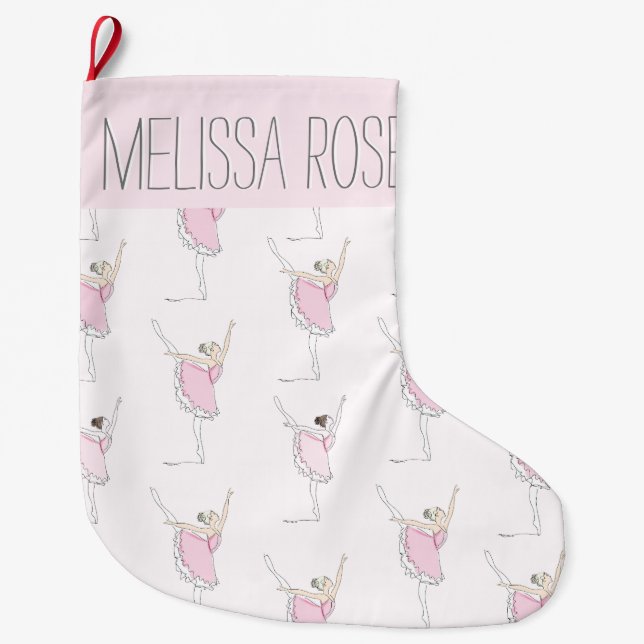 Pink Ballerina Personalisierter Strumpf Großer Weihnachtsstrumpf (Vorderseite)
