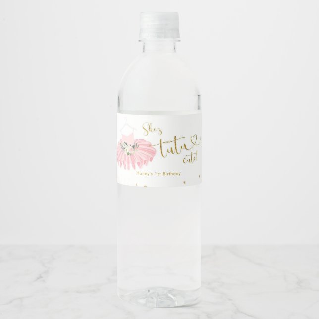 Pink Ballerina Tutu Baby Dusche Wasser Flasche Eti Wasserflaschenetikett (Vorderseite)