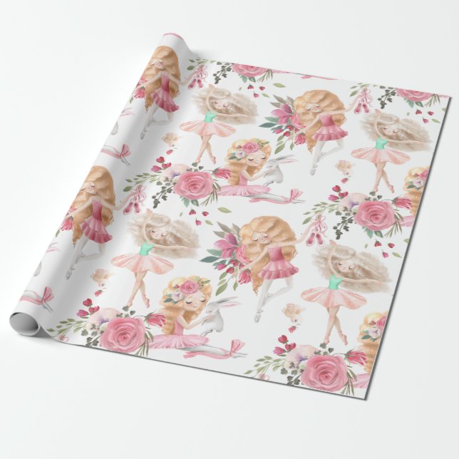 Pink Ballerina Wrapping Paper Geschenkpapier (Ungerollt)