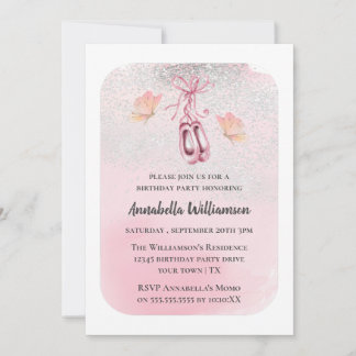 Pink Ballet Shoes & Butterfly Geburtstagsparty Einladung