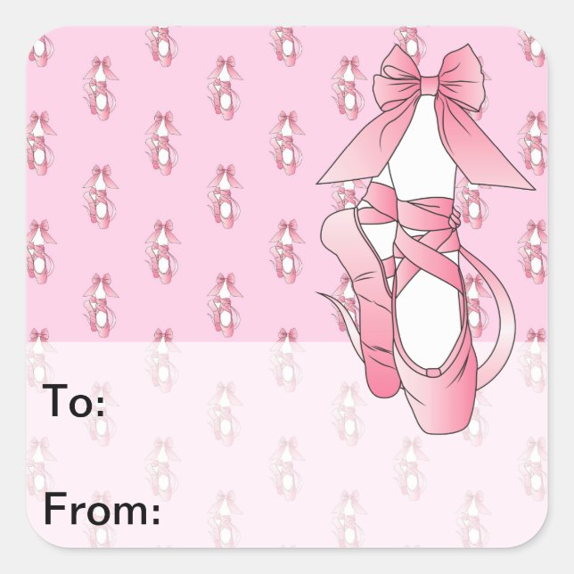Pink Ballet Shoes Geschenktasten Quadratischer Aufkleber (Vorderseite)