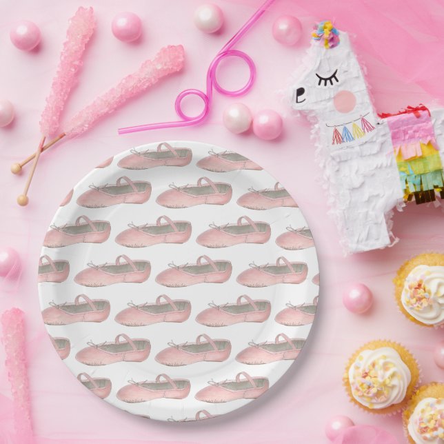 Pink Ballet Shoes Slippers Ballerina Dance Class Pappteller (Party)