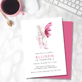 Pink Ballet Shoes Watercolor Geburtstagsparty Einladung