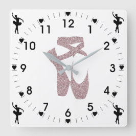 Pink Ballet Slippers Quadratische Wanduhr