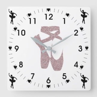Pink Ballet Slippers Quadratische Wanduhr