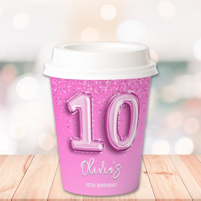 Pink Ballon Birthday girl 10th Pappbecher (Von Creator hochgeladen)