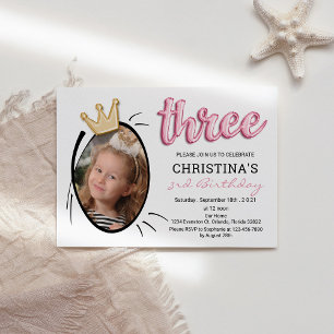 Pink-Ballon-Typ   Niedlich Girls Foto 3. Geburtsta Einladung