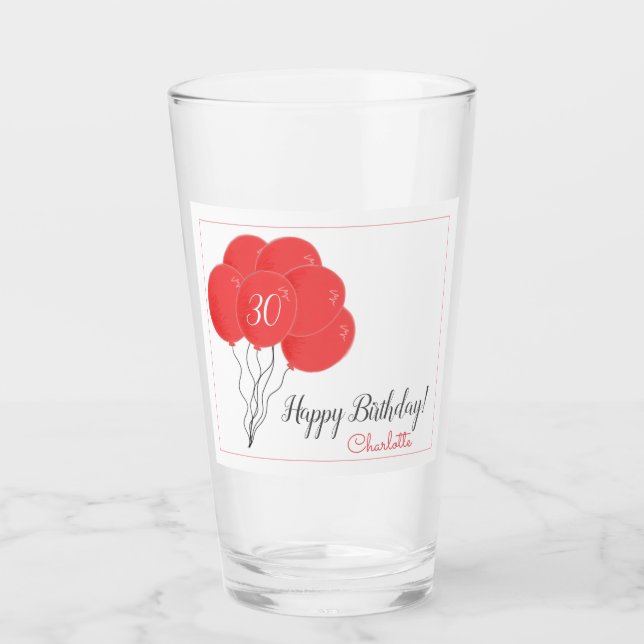 Pink-Ballonglas zum 30. oder zum Geburtstag Glas (Vorderseite)
