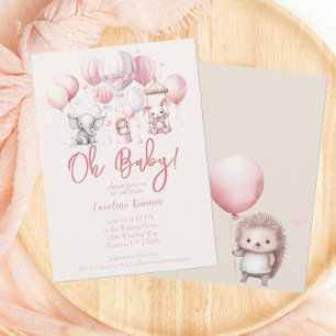 Pink Balloon Animal Baby Dusche Einladung