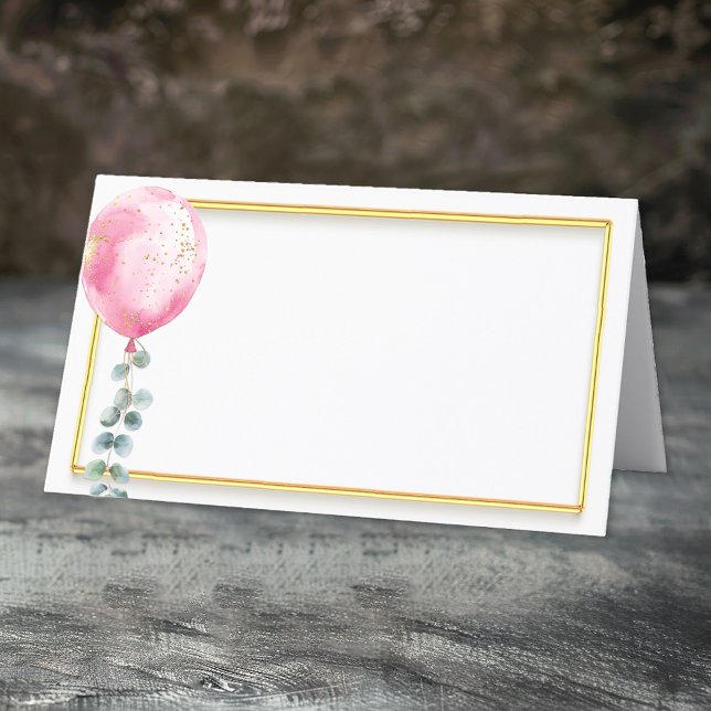 Pink Balloon Baby Dusche Platzkarte | Goldrahmen (Pink Balloon & Gold Frame)