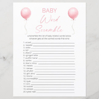 Pink Balloon Baby Dusche Word Scramble
