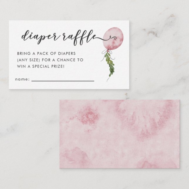 Pink Balloon Baby Duschkabine Windeln Raffle Ticke Begleitkarte (Vorne/Hinten)