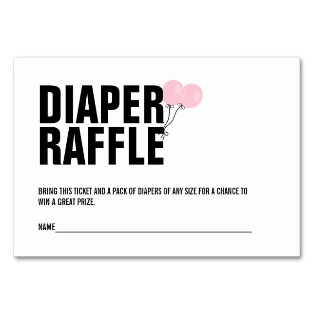 Pink Balloon Baby Duschkabine Windeln Raffle Ticke Tischnummer (Vorderseite)