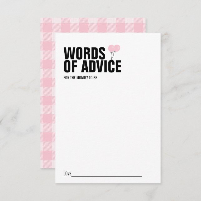 Pink Balloon Baby Shower Mommy Advice Card Einladung (Vorne/Hinten)